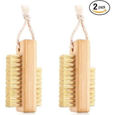 2 Pieces Nail Brush for Cleaning Fingernails, Wooden Nail Brushes, Fingernail Brush, Cleaning, Nail Scrubbing Brush, Double-Sided with Rope for Scrubbing Fingernails and Toes, Men and Women