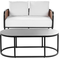 Montefalco Garden Sofa 2-Seater with Table Aluminium Black Cushions White