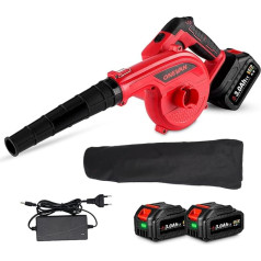 ONEVAN Battery Blower, Blow and Vacuum 2-in-1 Electric Dust Blower & Vacuum Cleaner, 18000 rpm, 3-Speed Wind Speed 354 km/h, Battery Air Blower with Dust Bag and 2 3000 mAh Batteries