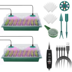 Pack of 2 80 Cell Seed Starter Tray Mini Greenhouse Propagation Set with Timing Controller Adjustable Brightness, Indoor Greenhouse Propagator with Plant Lamp for Plant Growth