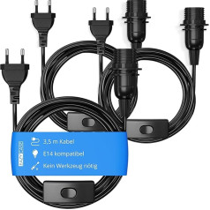 EAZY CASE 3 x E14 Lamp Holder with 3.5 m Cable, Switch, Screw Ring for Lampshade and Power Plug - Ideal Lamp Suspension for Hanging Lights, Pendant Lights, DIY Lamp, Black