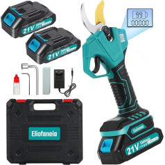 Battery Loppers Battery Pruning Shears, Max 30 mm Cutting Diameter, Professional Electric Secateurs with Safety Switch, 2 x 21 V 2000 mAh Batteries, LCD Display, Charger, for 6-8 Working Hours