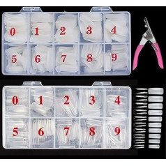 Pack of 1000 Acrylic Artificial Nail Tips, False Nail Tips, French, Fake Acrylic Nail Tips for Gel Nails with Box + Free Nail Clippers (Pink)