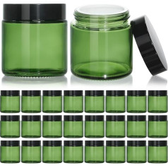 KEYWING Kleine Gläser mit schwarzem Deckel, 118 ml, 24 Stück, grüne Kosmetikbehälter, rundes Glas mit Inneneinlagen für Lotionen, Creme, Pulver und Salben