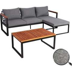 Mendler HWC-L26b Garden Lounge Set Sofa Aluminium Acacia Wood MVG Certified Dark Grey