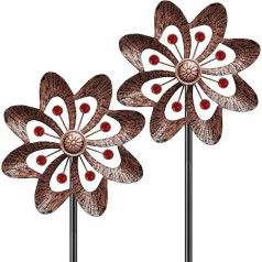 SHUONIVS Metall-Windspiel für den Außenbereich, 360°-Windskulptur-Spinner mit Metallpfahl, wasserdichte Spinner, grün, kinetisches Windspiel für Hof, Rasen, Dekoration, A-Vintage-Kupferfarben, 2 Stück