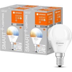 LEDVANCE Smart LED Lamp with WiFi Technology, E14 Socket, Dimmable, Light Colour Changeable (2700-6500 K), Replaces Incandescent Bulbs with 40 W, SMART+ WiFi Mini Bulb Tunable White, Pack of 4