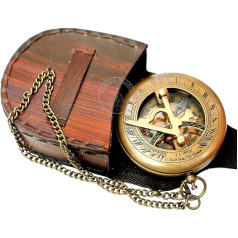 Brass Sundial Compass with Leather Case and Chain Press On Steampunk Accessories Antique Finish Beautiful Handmade Gift Sundial