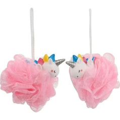 Lurrose 2 Pack Unicorn Loofah Sponge Shower Sponge Loofah Pouf Shower Ball Bath Exfoliating Scrubber for Kids Women Men Bathroom Pink