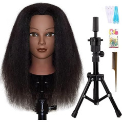 JMHAIR Mannequin Head 16 Inch 100% Real Hair for Braid Manual Practical Hairstyle Hairdressing Salon Wig Stand Adjustable Tripod with Tool Holder School Mannequin Head Cosmetol