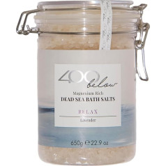 400Below - Dead Sea Bath Salts Relaxation, 100% Natural, Relaxing Bath Salt with Magnesium-Rich Lavender Fragrance, Vegan & Cruelty Free, 650 g