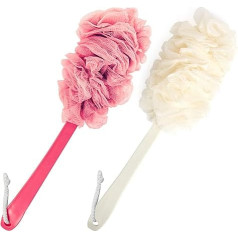 PIPUHA Loofah Sponge Shower Brush with Body Scrub with Long Handle, Loofah on a Stick for Men and Women, Bathroom Accessories for Body Brushes, 2 Pack