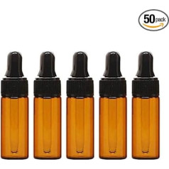 50 x Empty Refillable Amber Glass Bottles for Essential Oil Perfume Cosmetic Liquid Aromatherapy Lotion Sample Container Black Screw Cap