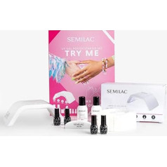 Semilac Try Me Hybrid Manicure Set, 3 Colourful nail varnishes, UV LED Lamp, 36 W, Base Coat and Top Coat, Nail Residue Cleaner, Accessories for Nail Preparation and Varnish Removal