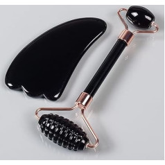 Room Decoration Black Obsidian Tool Facial Roller Gua Sha Tool Sets Natural Stone Crystal Massage 2 Pcs No Box