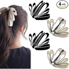 Haarspangen mit Schleife, vertikaler Pferdeschwanz, Haarklammern, Schleife, Bananen-Haarnadeln, Pferdeschwanz-Halter, Haarspange, Zubehör für Damen und Mädchen, 4 Stück