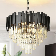 AOOCHOK Modern Crystal Chandelier Black Pendant Light, Round Crystal Pendant Light, Hanging Lamp for Living Room, Dining Room, Bedroom, Relaxation Room, Restaurant, E14 x 8, D 60 cm