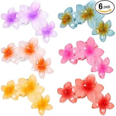 Proamate Pack of 6 Flower Hair Clips, Cute Hair Clips, Large Hair Clips, Hawaiian Plumeria Hair Claw Clamp for Thick Hair, Non-Slip, Strong Hold, Flora Clips, Hair Accessories for Women and