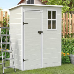 UDPATIO Garden Shed Weatherproof 152 x 92 x 192 cm, 2.8 m³, Plastic Resin Outside Shed & Outdoor Storage for Bin, Lawnmower with Lockable Door for Lawn, Patio, Sandstone