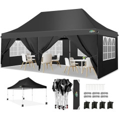 COBIZI Pavillon 3x6 Partyzelt wasserdicht stabil, Faltpavillon 3x6 mit 6 Seitenwänden, Upgrade-Hochdach und Tragetasche, Gartenpavillon für Party im Freien, Hochzeiten, Fest, UV 50+, Schwarz