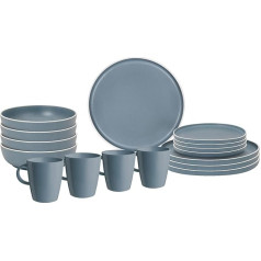 Brunner Melamine Tableware Set Lunch Box Dolomite Stone Touch Camping Plate 16-Piece Blue