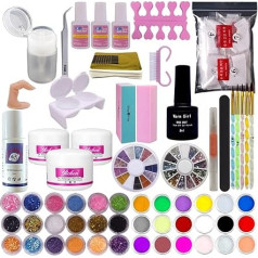 Warm Girl Acrylic Nail Kit, Acrylic Powder, 3 Colors Acrylic Liquid 36 Pieces Glitter Powder UV Foundation Nail Art Nail Powder Set for Nail Extension
