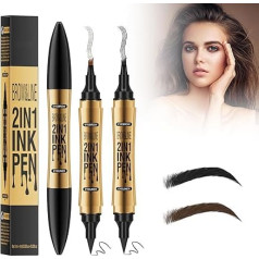 Mikabila 2 Eyebrow Pencil with Two Ends, Microblading Eyebrow Pencil, 2-in-1 Waterproof Eyebrow Stroke and Liquid Brow Pencil with Four Tips, for Natural Looking (Dark Brown + Black)
