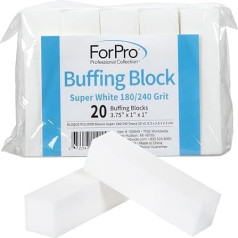 ForPro Super White 180/240 Grit Four Sided Manicure and Pedicure Nail Buffer - 9.5cm L x 2.5cm W x 2.5cm H - 20 Pieces