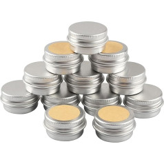 BasicPacking Pack of 50 5 ml Silver Empty Round Aluminium Tin with Screw Lid Aluminium Tin Aluminium Screw Box Cream Jar Candle Tins Cosmetic Jars Tin Tins Aluminium Tin with 50 Pieces 20 mm Stickers