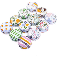 Rarapop 12 Pcs Round Empty Hinged Tins Mini Vintage Box Travel Tins 20ml Refillable Container Bottle for Candle, Lip Balm, Ointment, Eyeshadow, Powder, multicoloured, Cartoon