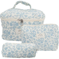 Yabound Coquette Makeup Bag, Portable Travel Toiletry Bag, Aesthetic Flower Makeup Bag Set, Large Capacity Cotton Quilted Makeup Bag, Toiletry Bag, Organizer for Women Girls, Picture Colour, Style A