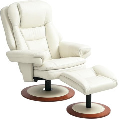 Homcom Recliner Chair with Stool, TV Chair with Reclining Function, Rotating TV Chair with Wooden Base, Recliner Chair up to 150 kg Load Capacity for Living Room, Faux Leather, Cream White
