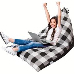 Huddle Supply Co Stuffed Animal Storage Bean Bag Chair Designer Bean Bag Cover - Stuffed Animal Bean Bag Storage for Kids and Adults 100% Cotton Stuffed Animal Storage Extra Large (Black Gingham)