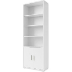 Stella Trading Office Line Filing Cabinet in White, Wide Standing Shelf with 2 Doors and 4 Open Compartments, Modern Office Furniture, 79 x 220 x 35 cm (W x H x D)