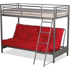 Humza Amani Futon Bunk Bed (with Futon Mattress) in Metal Silver Finish Red