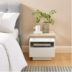 Baïta BAÏTA Cosmos LED Bedside Table, Composite Wood, White and Oak, L40 cm