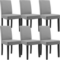 [En.casa] 6 Upholstered Chairs Light Grey High Quality with Legs Made of Solid Wood Faux Leather Cover Elegant