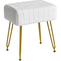 Ibuyke Velvet Rectangular Footrest Chair Ottoman, Makeup Vanity Stool, Side Table, Velvet Dressing Table Seat, Pouf Couch Stool, Golden Steel Legs, White L/G-51W