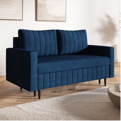 Motivena Leo 2-Seater Sofa with Sleep Function, Sofa Bed, 160 cm Wide, Sofa 2-Seater, 2-Seater Sofa, Small Sofa, No Couch, Sofa Bed 2-Seater, Bonell Spring Core (H4), Velvet Sofa Blue