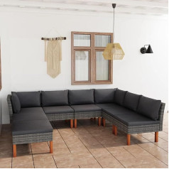 Homgoday Garden Furniture Set 8 Pieces Grey Poly Rattan Cushion Sofa Bed Living Room Sofa Furniture 2 Corners 4 Middle Sections + 2 Footrests Grey