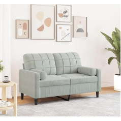Somanki 3278209 2-Seater Sofa with Decorative Cushions, Light Grey, 120 cm, Velvet, Lounge Sofa, Sofas & Couches, Relaxing Sofa, Couch for Living Room