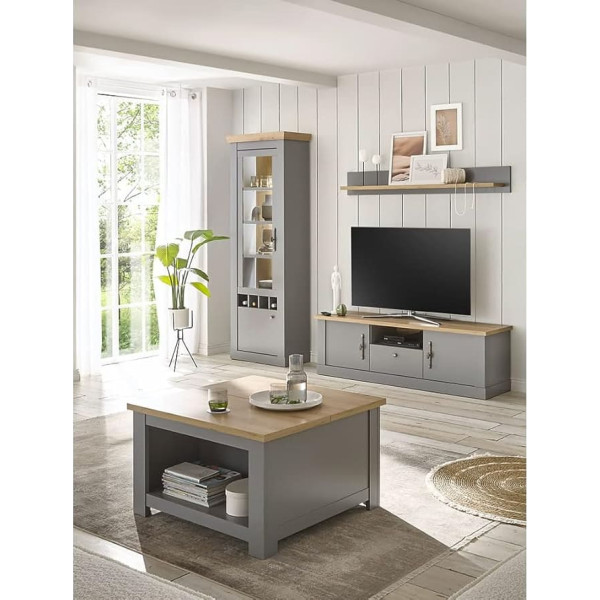 Lomadox Living Room Set with LED Lighting in Grey with Artisan Oak Nb.