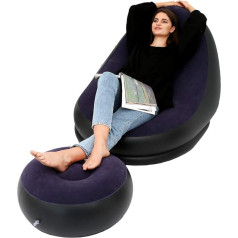Loneedy Inflatable Leisure Sofa Chair and Footstool Folding Outdoor Flocking Lazy Couch (Blue)