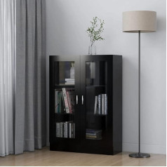 Junzai Display Cabinet, Display Cabinet, Wall Cabinet, Cupboard Shelf, Glass Shelf, Standing Glass Cabinet, Corner Cabinet, Manga Shelf, Black, 82.5 x 30.5 x 115 cm, Chipboard