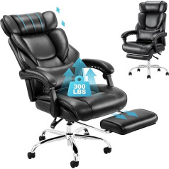 Colamy Office Chair with Footrest-Ergonomic High Back Design Executive Computer Desk Chair with Removable Lumbar Pillow, 90-135° Reclining, Thick Bonded Leather for Home Office Work Comfort, Black
