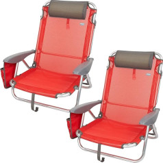 Aktive Set of 2 Folding Chairs, Various Positions for Beach, Garden, Patio or Camping, Red, Dimensions 51 x 45 x 76 cm, 4 Positions, with Cushion on Headboard, Includes Carry Handle (62261)