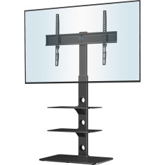Bontec TV Stand for 30-70 Inch LED OLED LCD Plasma Flat & Curved TVs up to 40 kg, Height-Adjustable High TV Floor Stand with 3 Tier Shelves Made of Tempered Glass, Max. VESA 600 x 400 mm