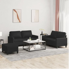 Ccciner 3-TLG. Sofagarnitur mit Kissen Schwarz Kunstleder,Stylisches Kunstledersofa mit Fußhocker Ausgezeichneter Komfort für Ihr Zuhause Sofas & Couches