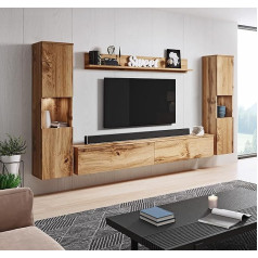 Generisch Modern Entertainment Center 4 Piece Furniture Set with Wall Cabinets or Standing Cabinets, Wall Cabinets for Living Room, Wotan Oak Finish