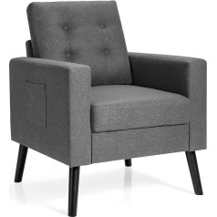 Costway Armchair with 2 Side Pockets, Wing Chair with Armrests and Back Cushion, Seat Depth: 53 cm, Single Sofa Padded, TV Chair, Recliner Chair for Living Room, 81 x 67 x 86 cm (Grey)